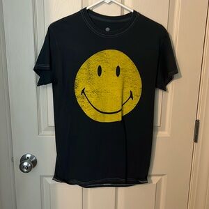 Smiley blueish/blackish shirt with yellow smiley face size small